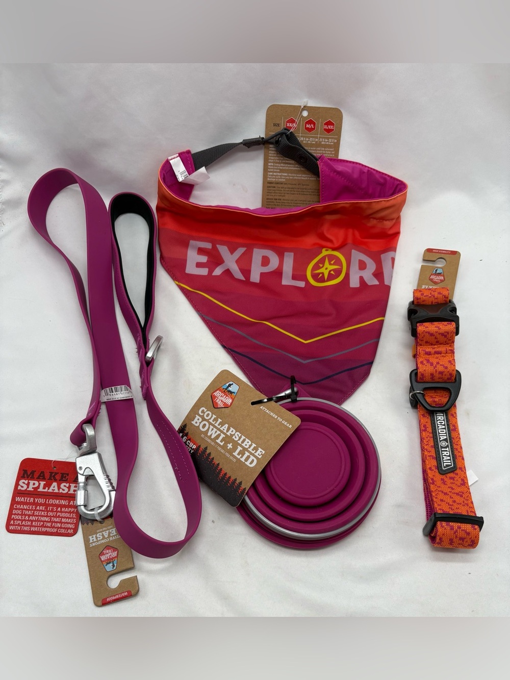 Arcadia Trail Dog Leash Waterproof Purple 4’, Orange Collar L,  Cooling Bandana+